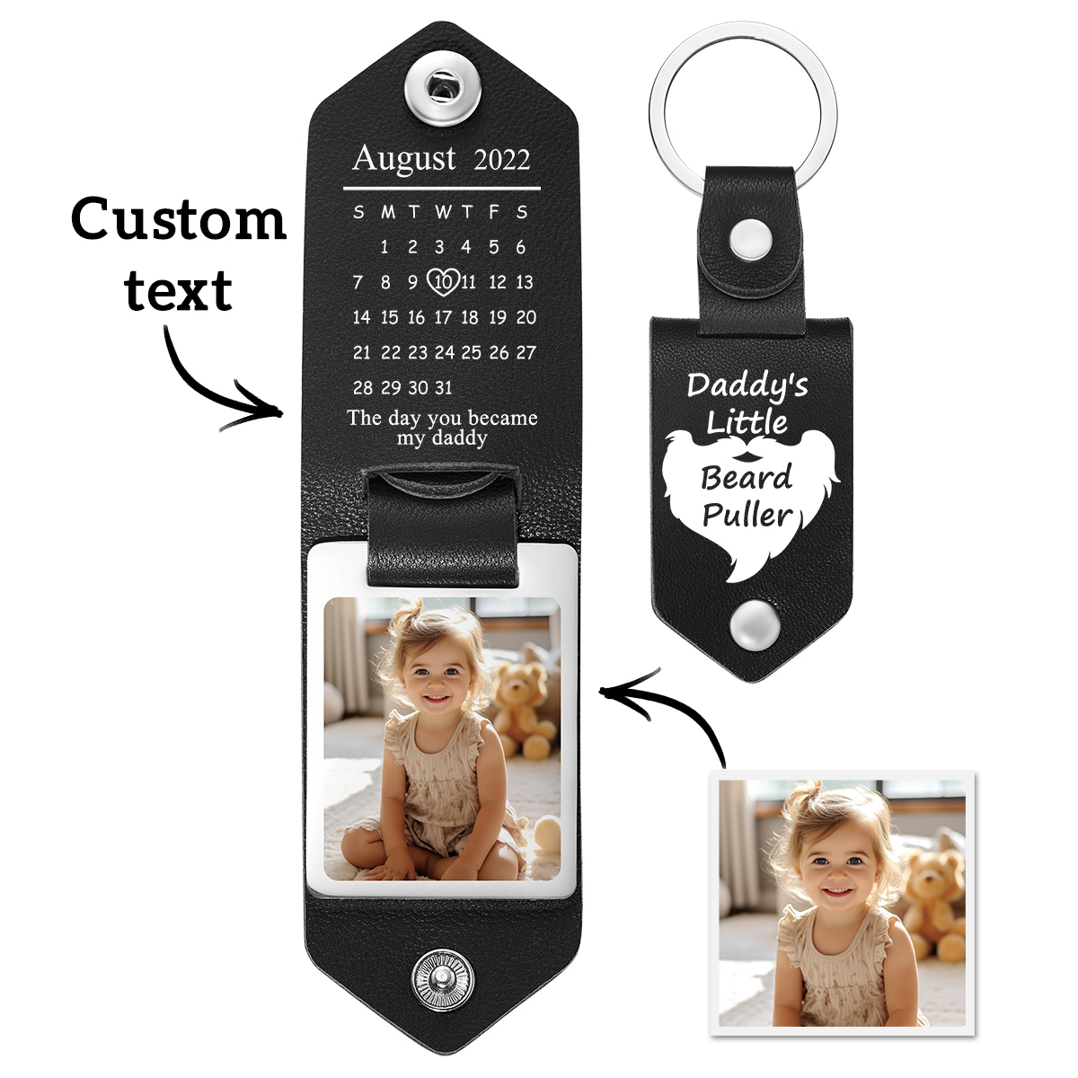 Personalized Leather Keychain Custom Date & Photo Leather Keychain Engraved Leather Keychain with Hidden Photo & Calendar Gifts for Husband Gifts for Her