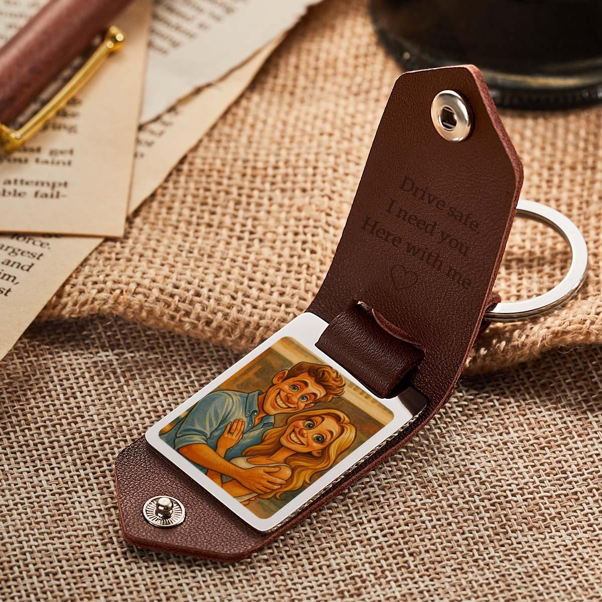 Custom Leather Keychain Flip Cover Key Holder Personalized Anime Filter Design Unique Style Best Gift