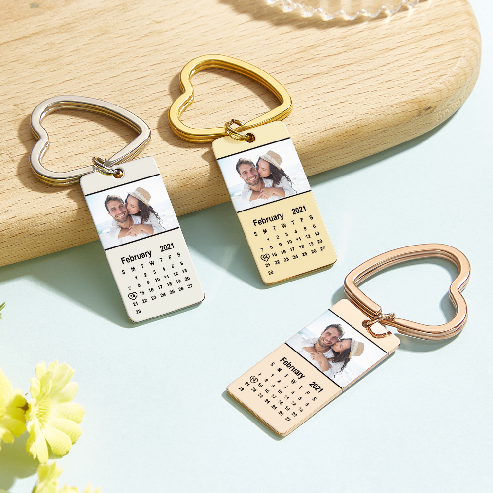 Custom Photo Calendar Keychain Personalized Special Date Marked Calendar Keychain Anniversary & Birthday Gift