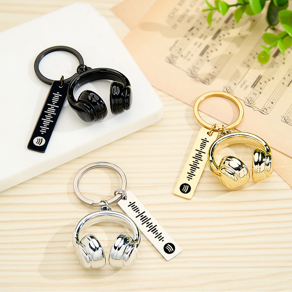Personalized Spotify Song Keychain Custom Music Code & Headphone Charm Engraved Spotify Playlist Keychain
