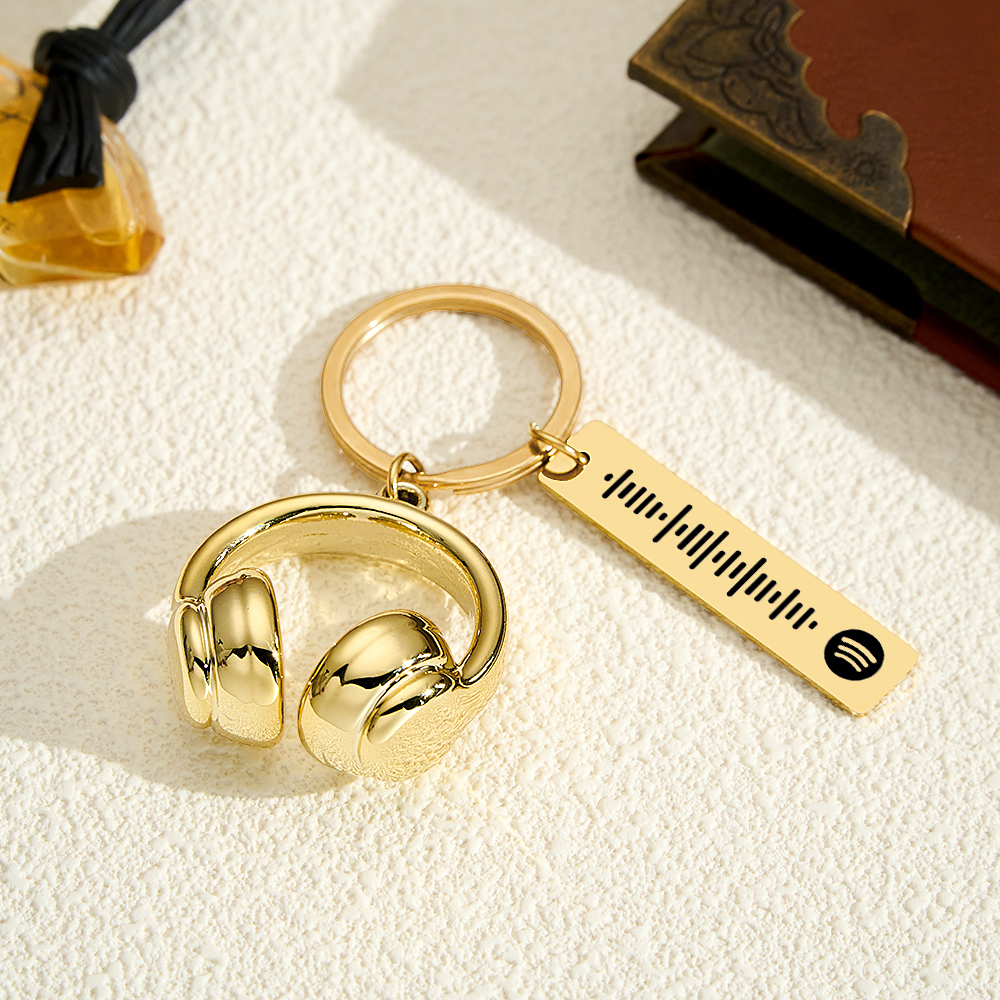 Personalized Spotify Song Keychain Custom Music Code & Headphone Charm Engraved Spotify Playlist Keychain