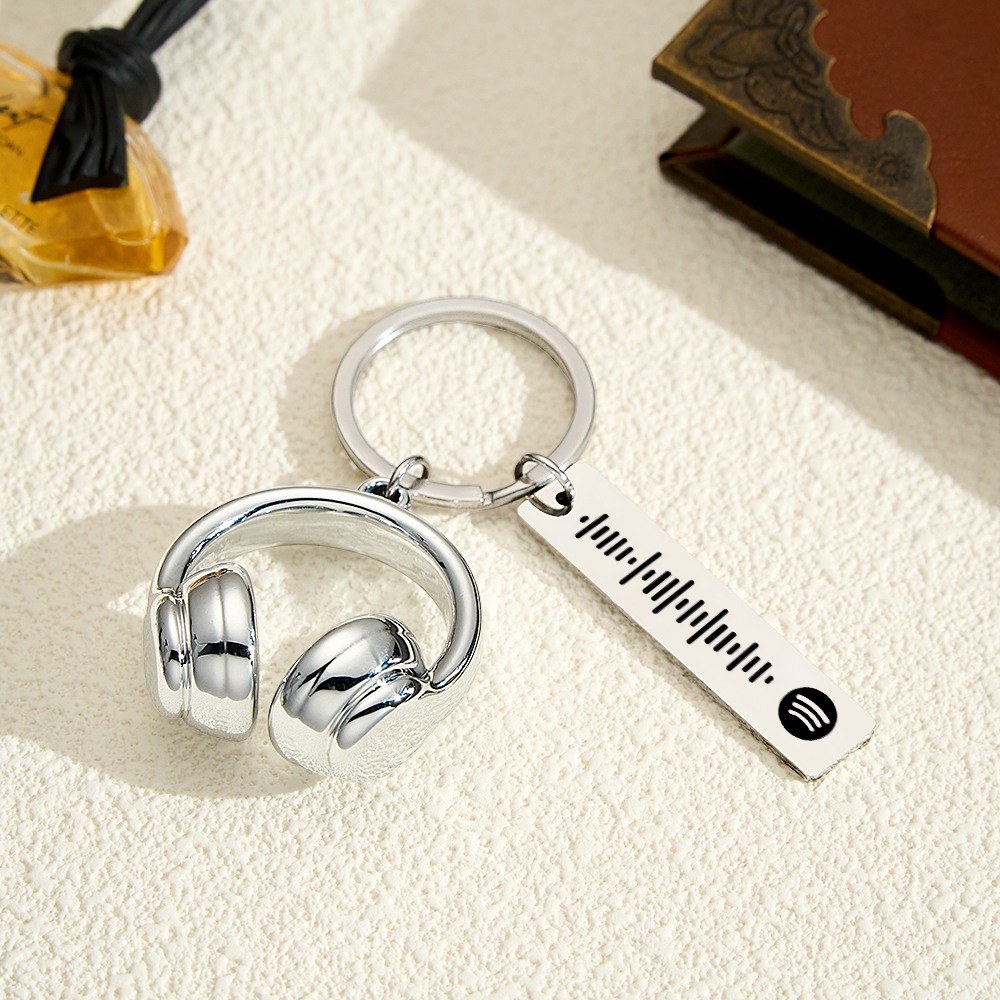 Personalized Spotify Song Keychain Custom Music Code & Headphone Charm Engraved Spotify Playlist Keychain