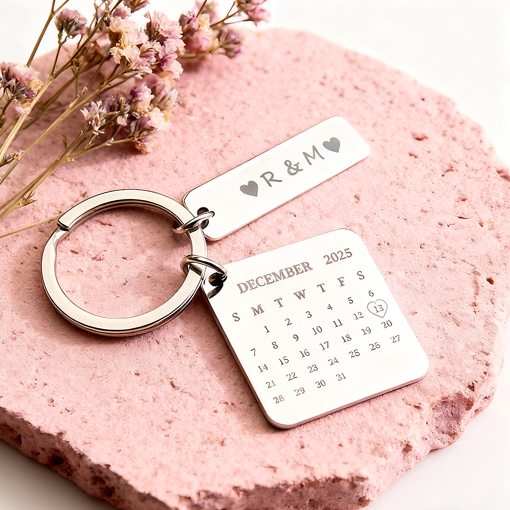 Custom Date Calendar Keychain Personalized Engraved Calendar Keyring  Significant Date Marker Birthday Anniversary Gift