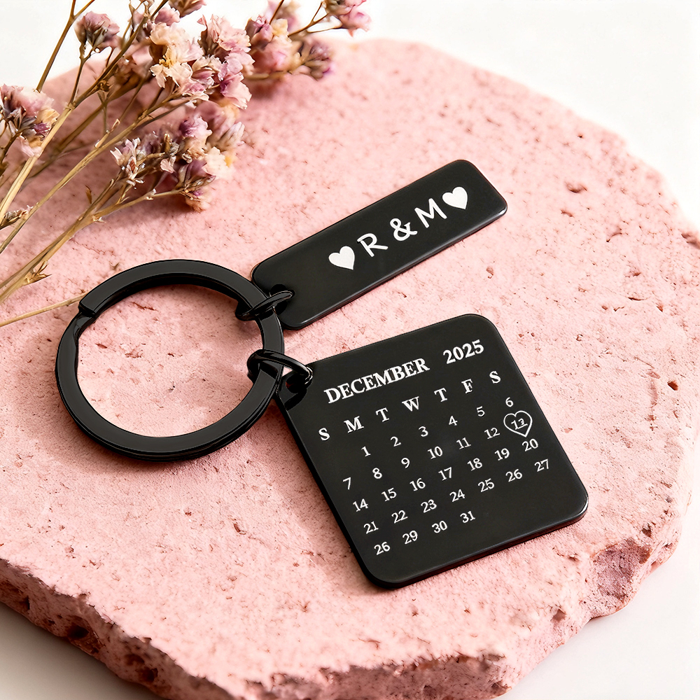 Custom Date Calendar Keychain Personalized Engraved Calendar Keyring  Significant Date Marker Birthday Anniversary Gift