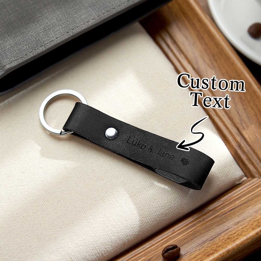 Personalized Leather Keyring Custom Engraved Key Fob Customized Leather Keychain with Initials and Date