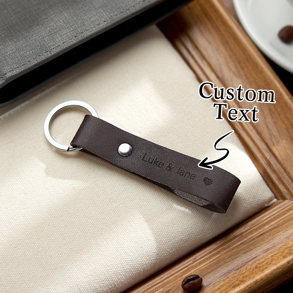 Personalized Leather Keyring Custom Engraved Key Fob Customized Leather Keychain with Initials and Date