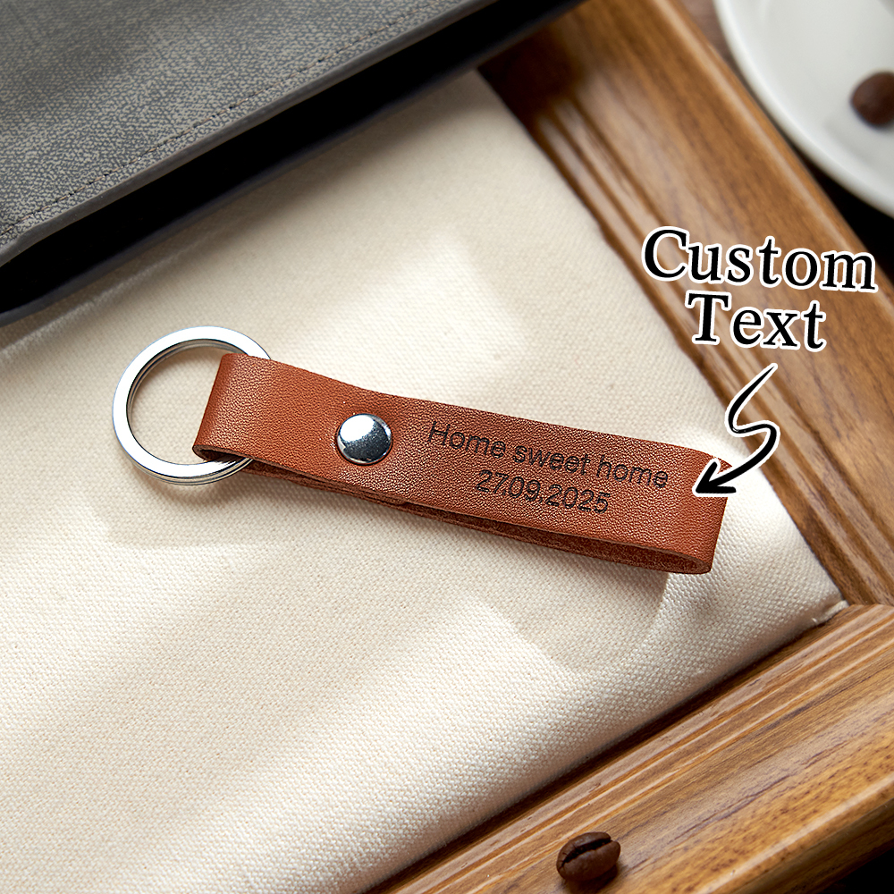 Personalized Leather Keyring Custom Engraved Key Fob Customized Leather Keychain with Initials and Date