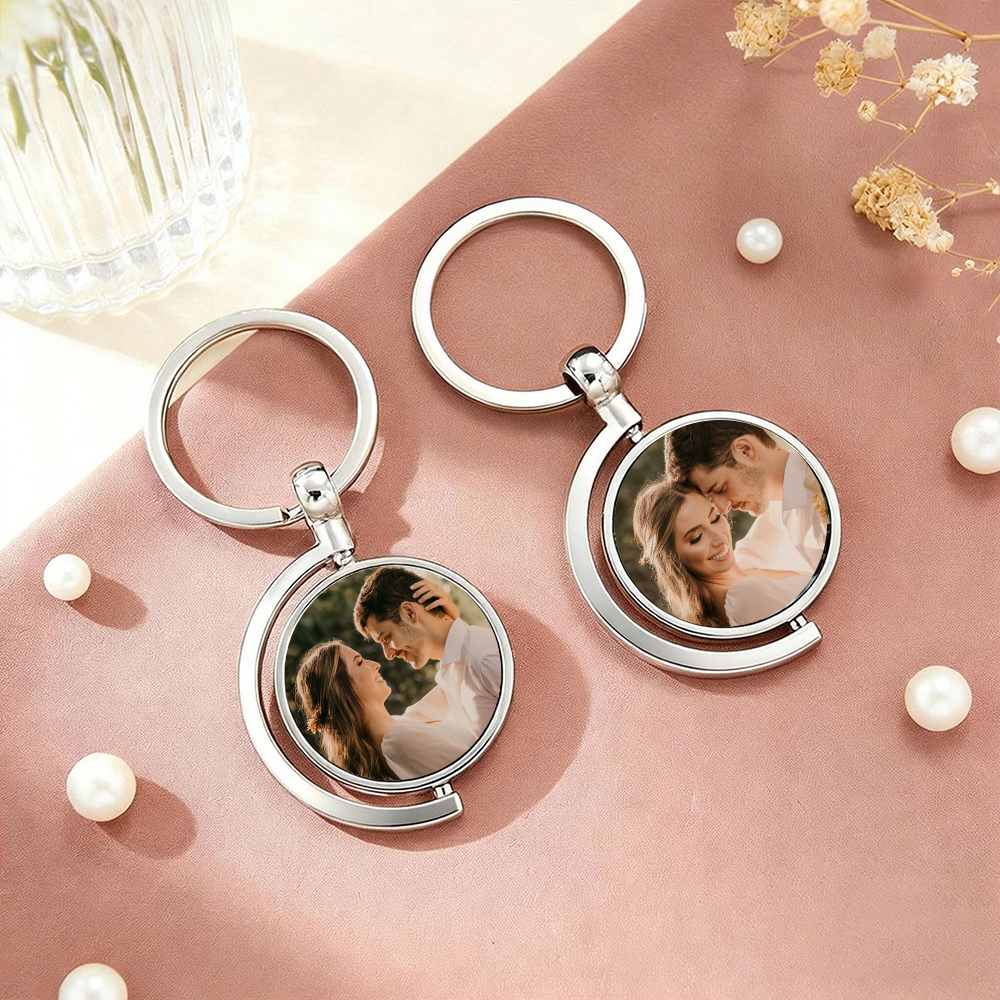 Personalized Double-Sided Photo Spinning Keychain Custom Rotating Picture Keyring Two Photos or Personalized Quote Option Christmas Gifts