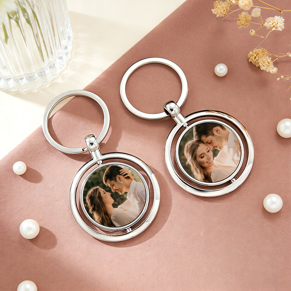 Personalized Double-Sided Photo Spinning Keychain Custom Rotating Picture Keyring Two Photos or Personalized Quote Option Christmas Gifts - namenecklace