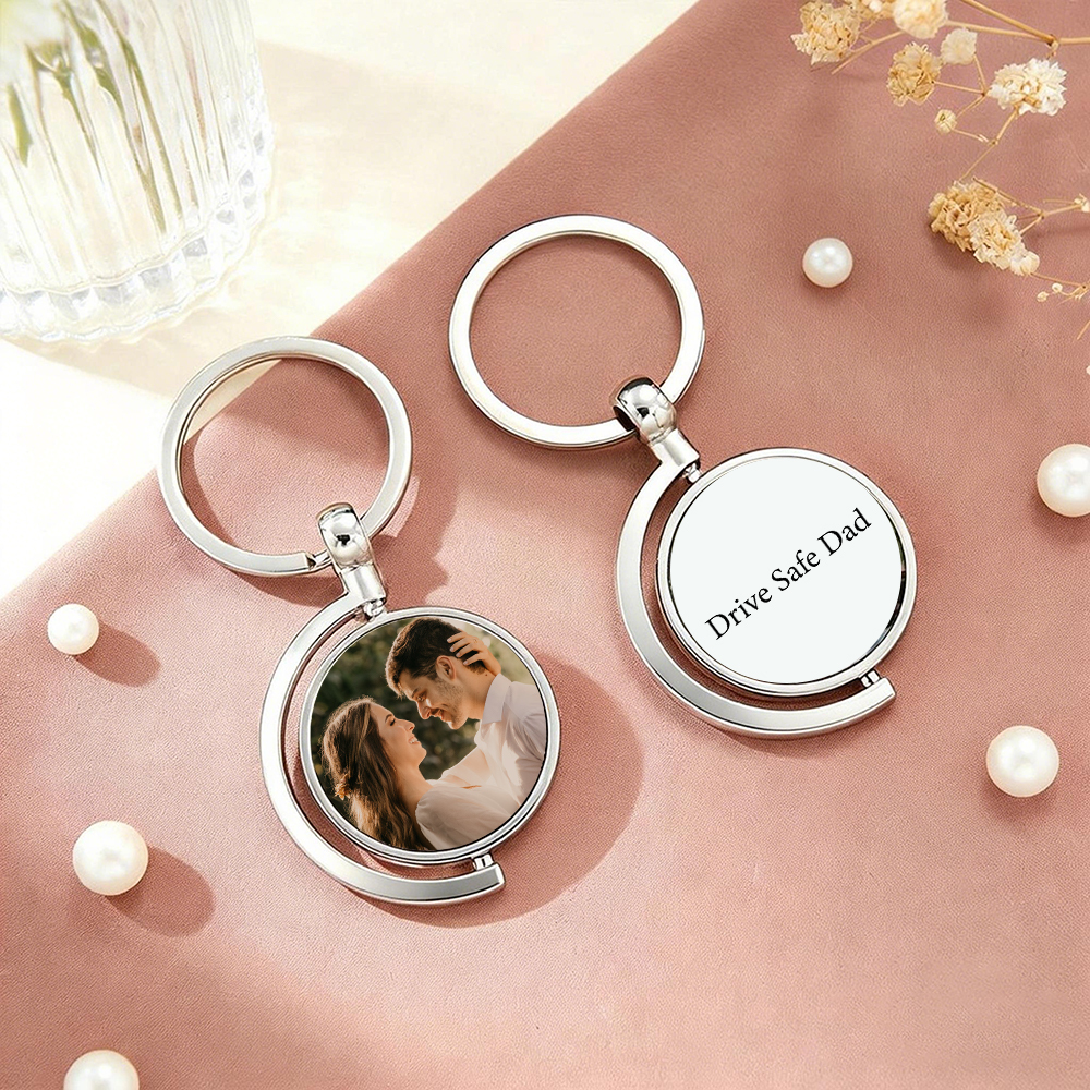 Personalized Double-Sided Photo Spinning Keychain Custom Rotating Picture Keyring Two Photos or Personalized Quote Option Christmas Gifts - namenecklace