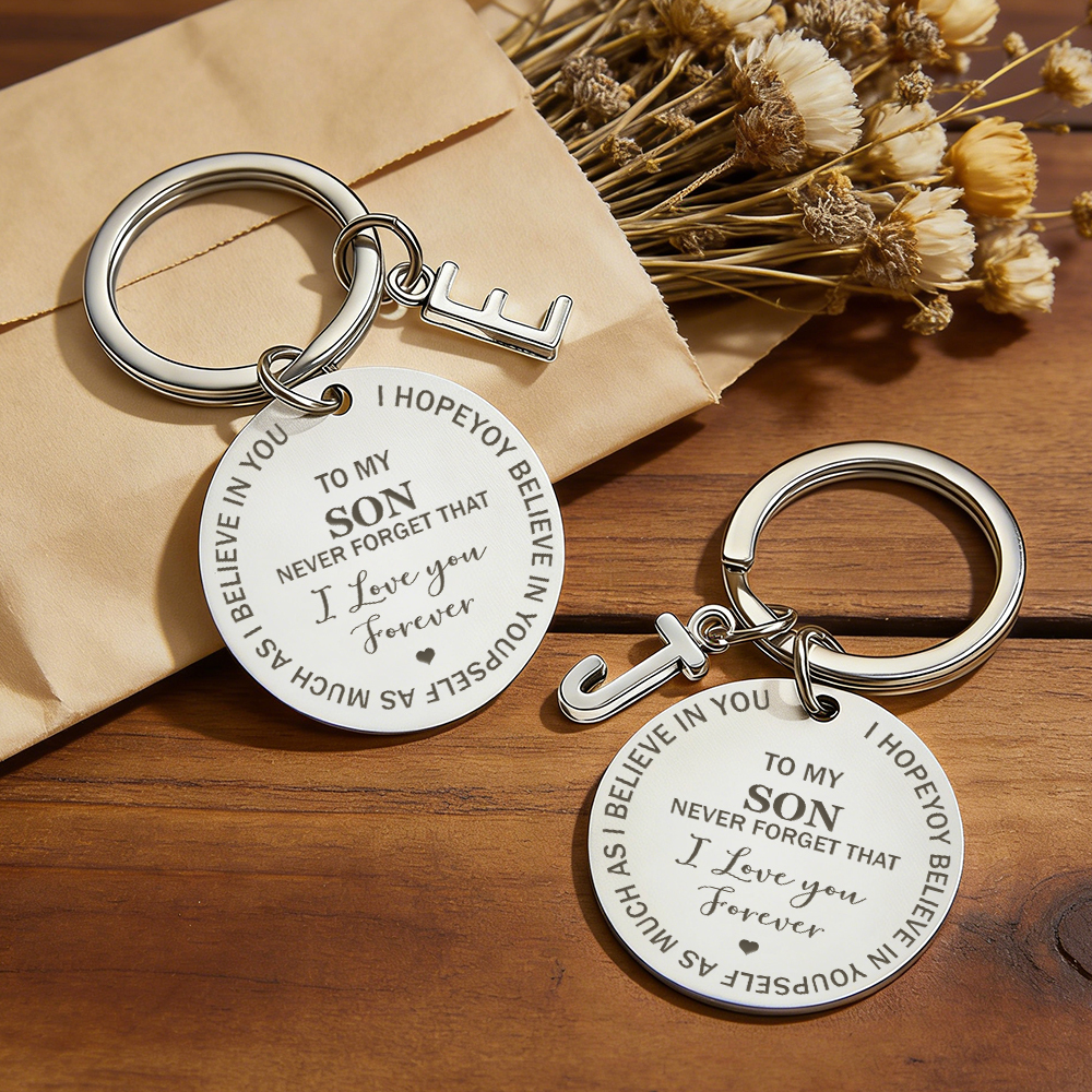 Personalized "To My Son / To My Daughter" Engraved Keychain with Initial Charm Custom Message Keychain
