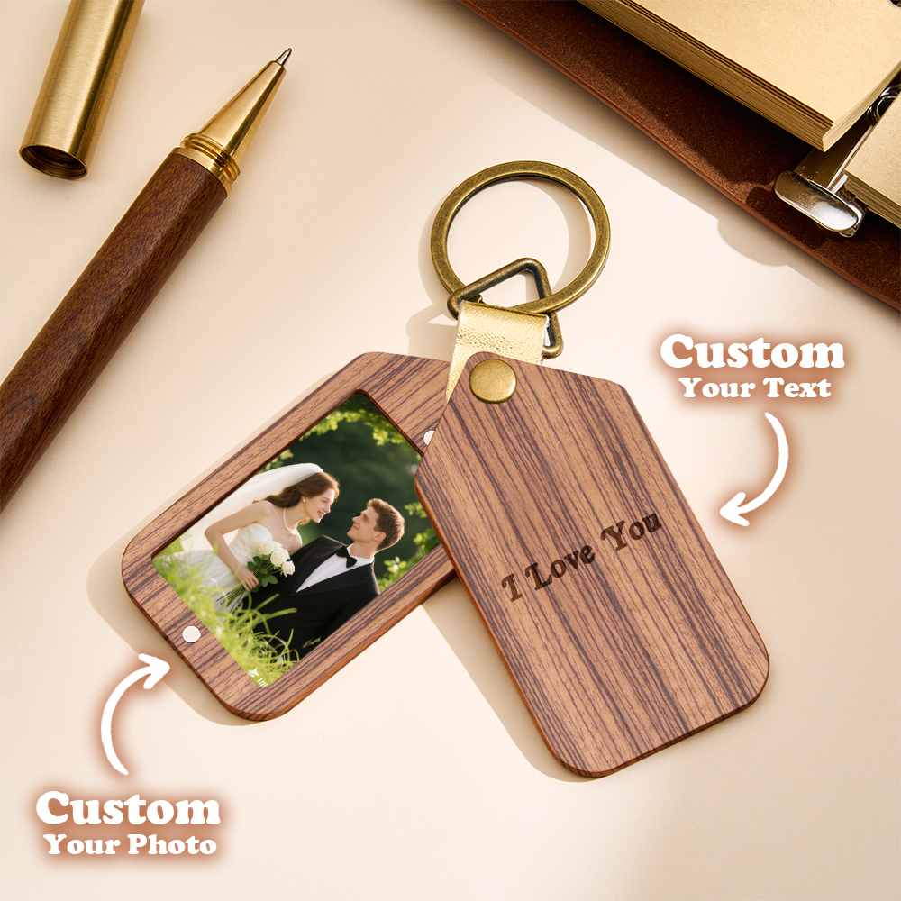 Personalised Engraved Keyring Custom Photo Keyring with Engraved Cover Personalised Photo Wooden Keychain Gift for Dad
