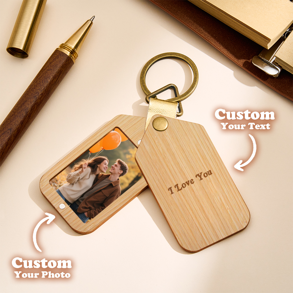 Personalised Engraved Keyring Custom Photo Keyring with Engraved Cover  Personalised Photo Wooden Keychain Gift for Dad