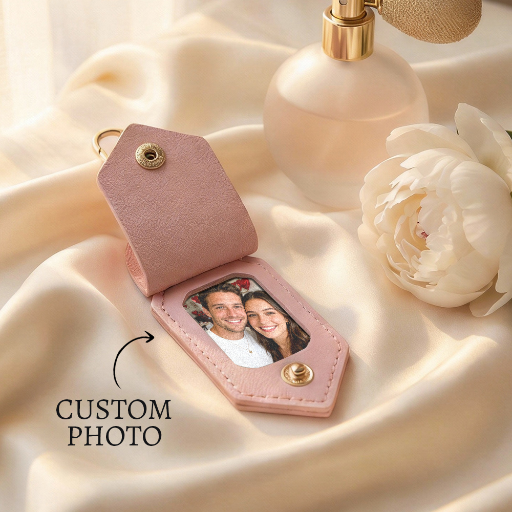 Personalized Photo and Calendar Leather Keychain with Custom Text Valentine's Day Gifts for Him