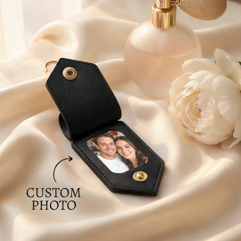Personalized Photo and Calendar Leather Keychain with Custom Text Valentine's Day Gifts for Him