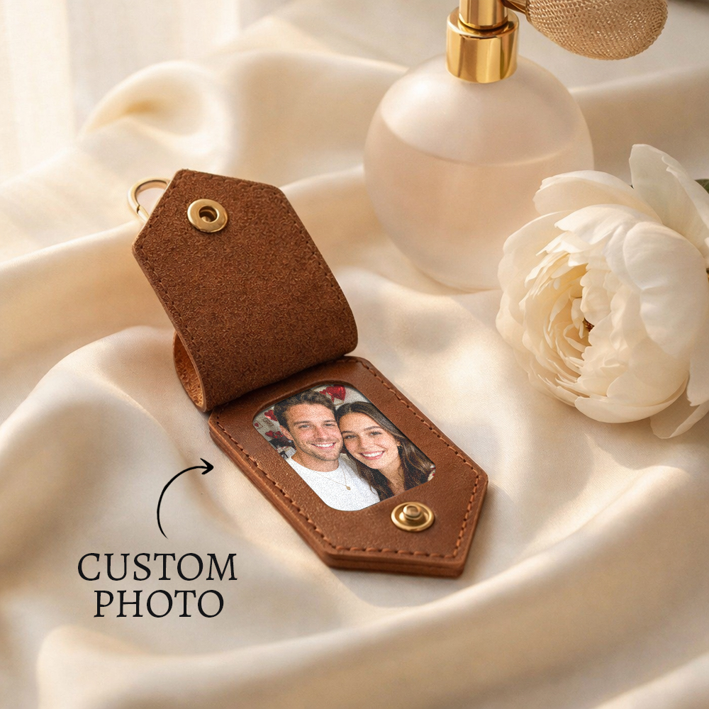 Personalized Photo and Calendar Leather Keychain with Custom Text Vale