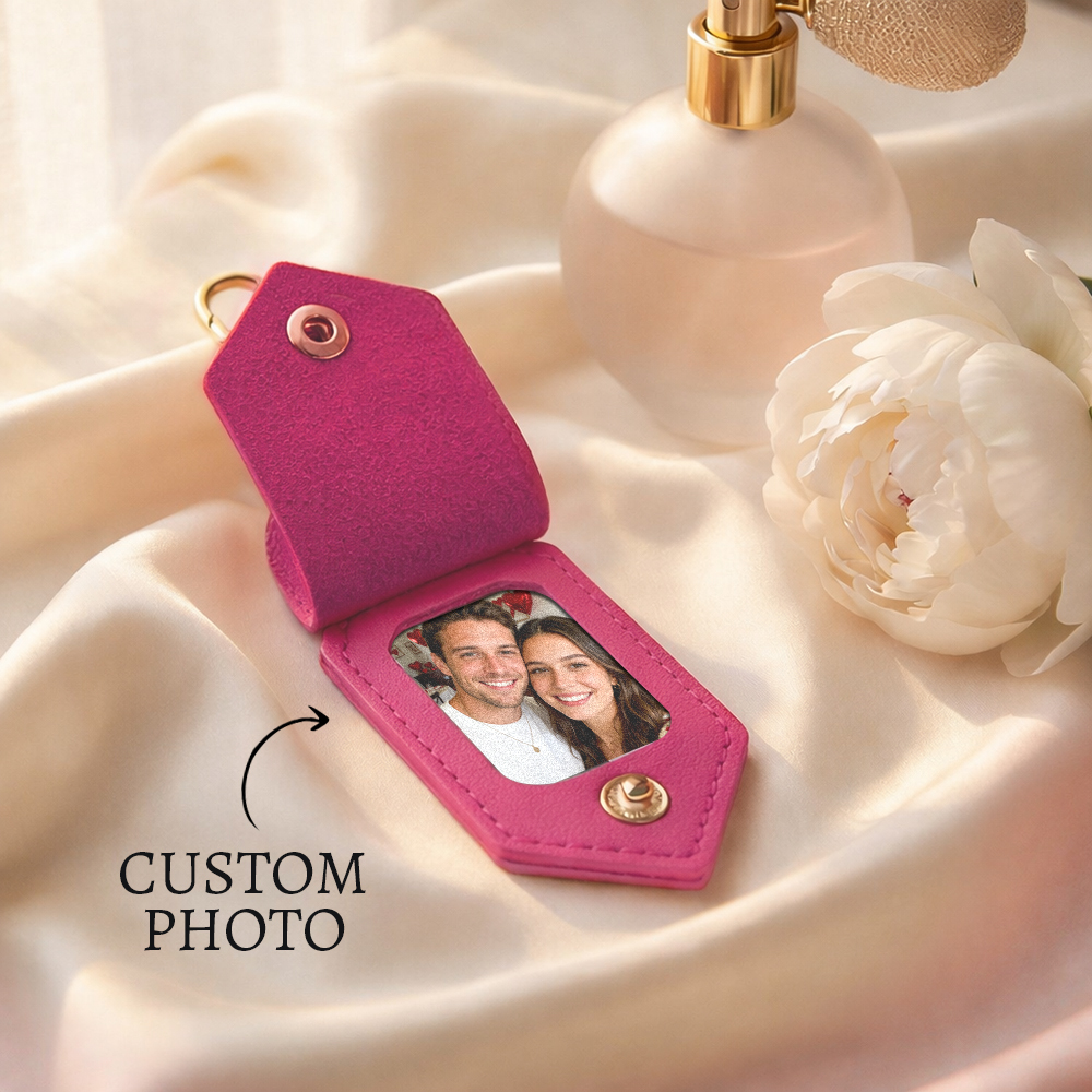 Personalized Photo and Calendar Leather Keychain with Custom Text Valentine's Day Gifts for Him