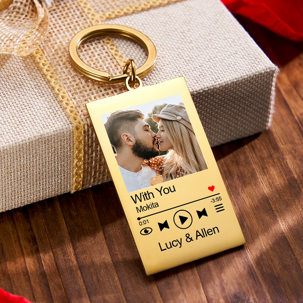 Custom Music Player Photo Keychain Personalized Song Cover Art Keyring Romantic Couple Gift Valentine's Day Gifts