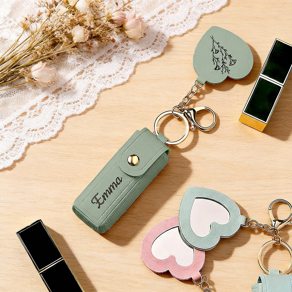 Personalized Lipstick Bag Keychain Custom Name Anti Lost Lipstick Storage Bag Lipstick Case with Mirror Gift for Her
