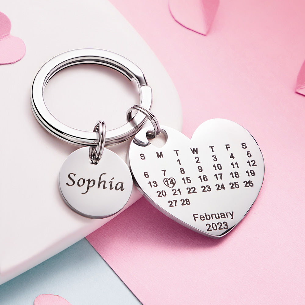 Custom Engraved Heart Calendar Keychain Save The Date Keychain Valentine's Day Gift