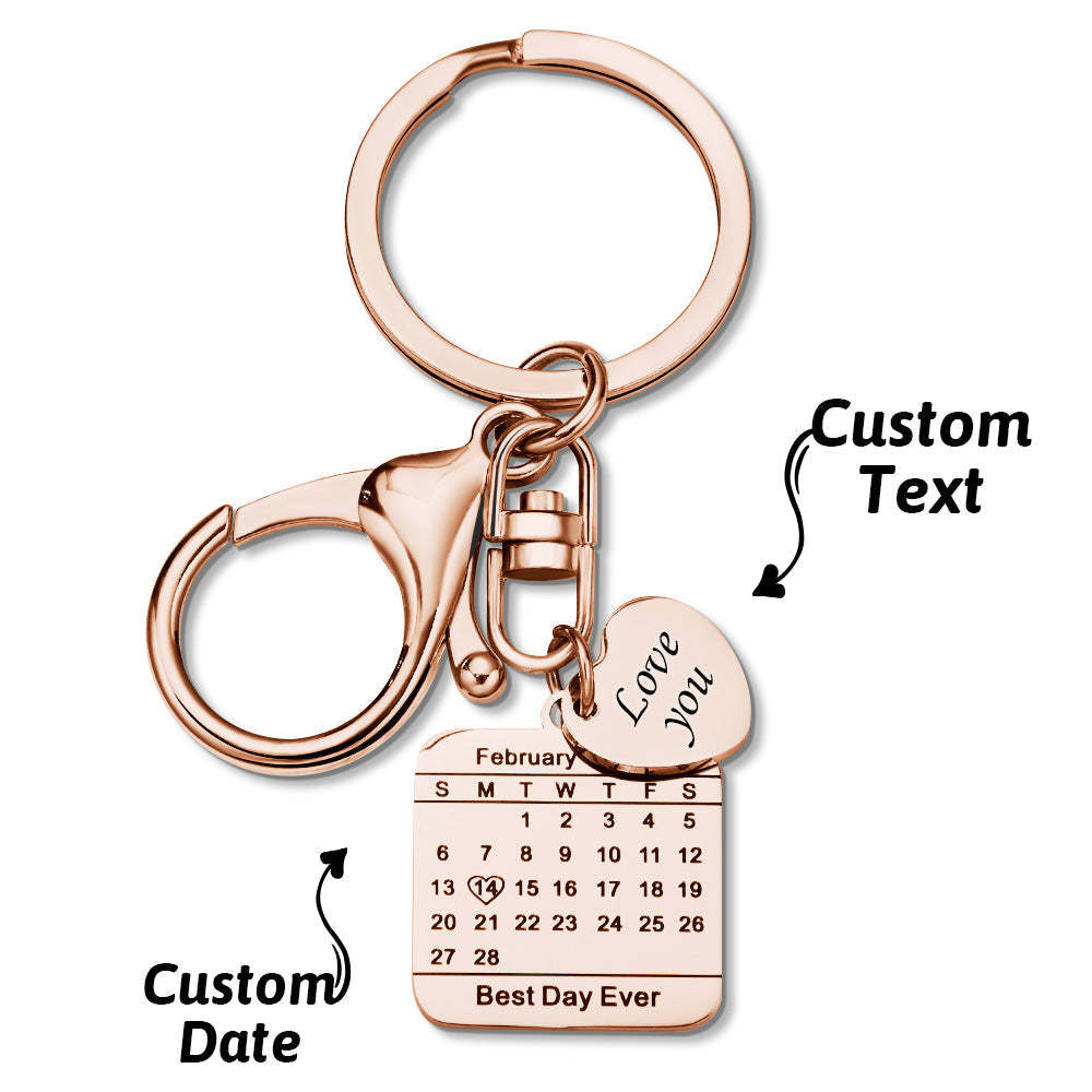Custom Engraved Calendar Keychain Save The Date Keychain Wedding Date Pendant - NameNecklace