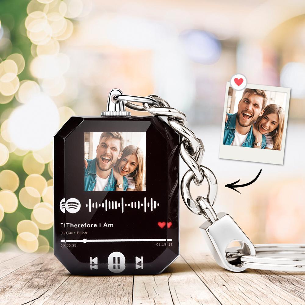 Mother's Day Gift Scannable Spotify Code Keychain, Photo Engraved Custom Music for Mom