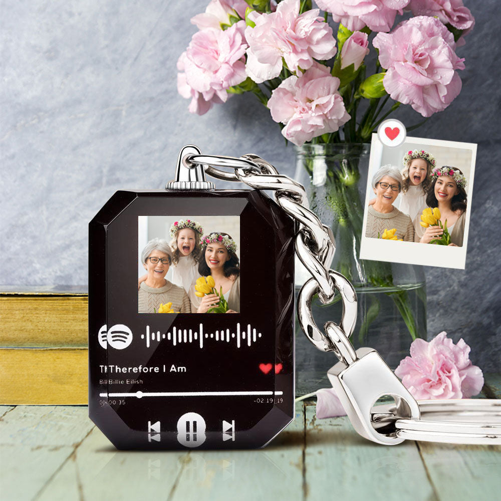 Mother's Day Gift Scannable Spotify Code Keychain, Photo Engraved Custom Music for Mom