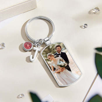 Custom Photo Birthstone Keychain Personalized Letter Pendant Birthday Gifts - NameNecklace