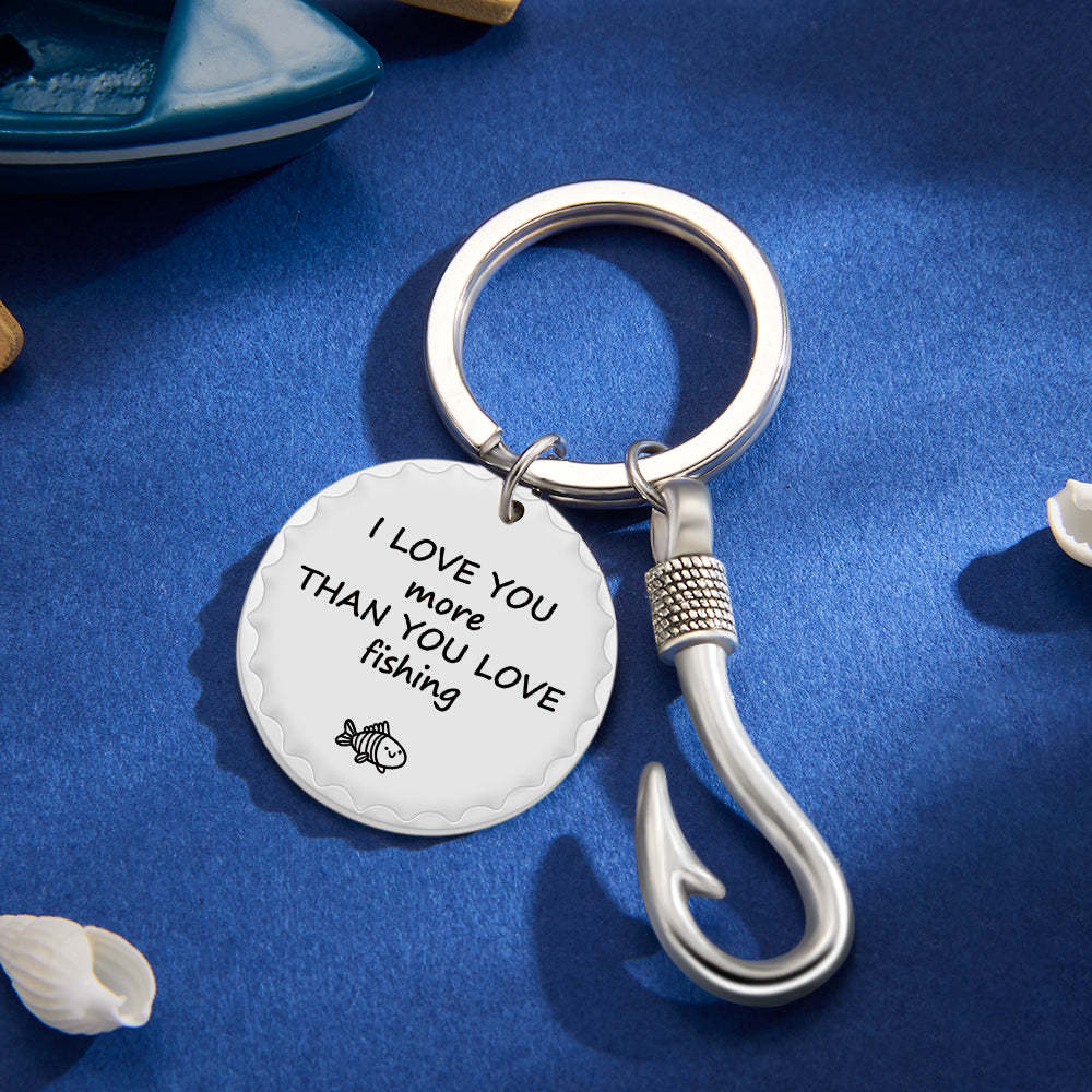 Custom Fishing Hook Keychain Personalized Metal Key Ring Father's Day Gifts - NameNecklace