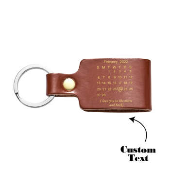 Custom Engraved Calendar Date Keychain Leather Keyring Anniversary Gift - NameNecklace