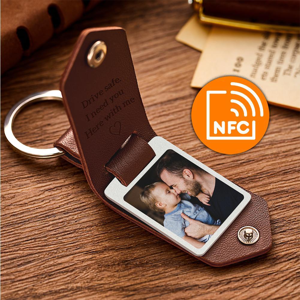 Custom Leather Photo Text Keychain Anniversary Gift For Couple