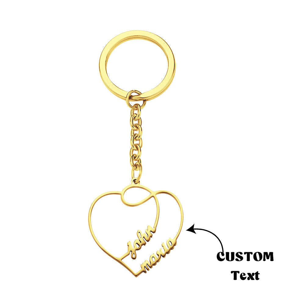 Personalized Two Names Double Heart Keychain Custom Letters Metal Key Ring for Couples - NameNecklace