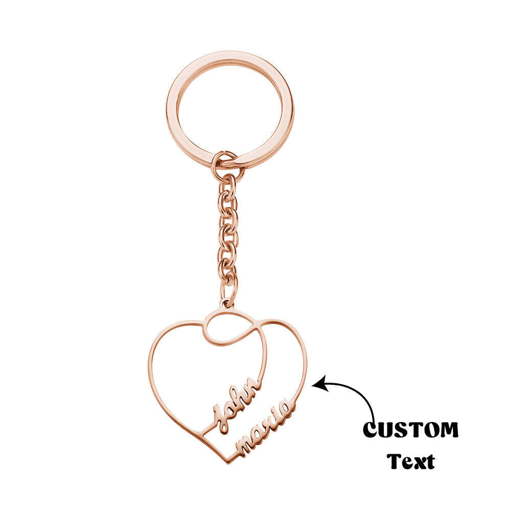 Personalized Two Names Double Heart Keychain Custom Letters Metal Key Ring for Couples - NameNecklace