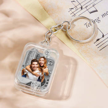 Personalized Photo Sky City Mini Music Box Keychain Acrylic Clear Hand Crank Music Box Birthday Gifts - NameNecklace