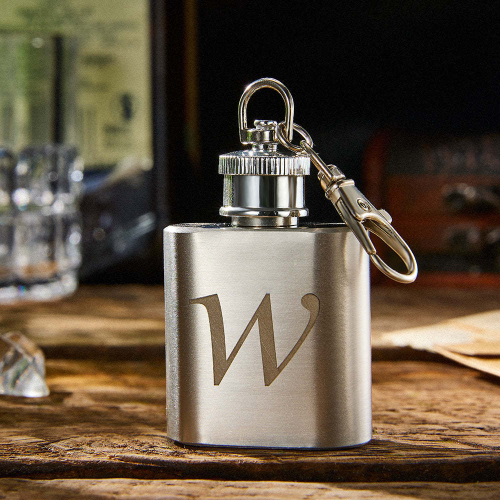 Personalized Mini Liquor Flask Keychain Custom Engraved Rectangle Hip Flask Gifts for Him - NameNecklace