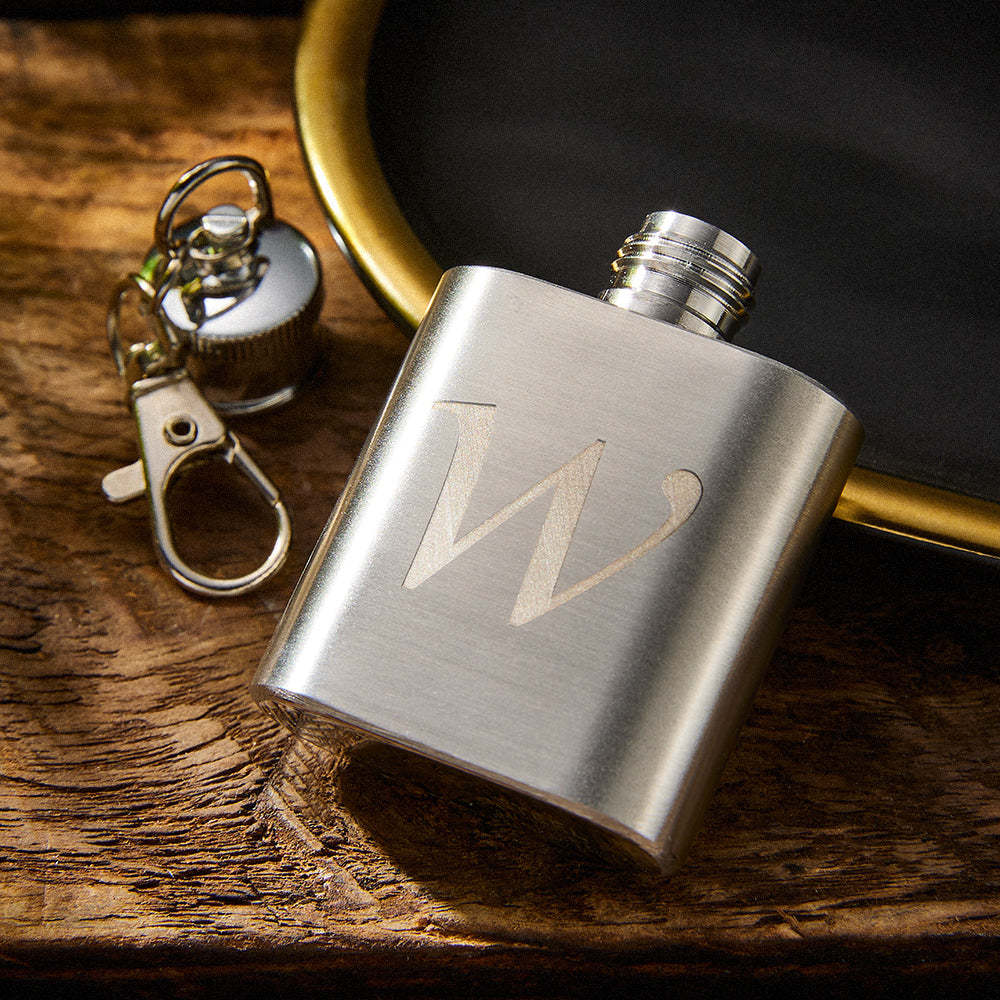 Personalized Mini Liquor Flask Keychain Custom Engraved Rectangle Hip Flask Gifts for Him - NameNecklace