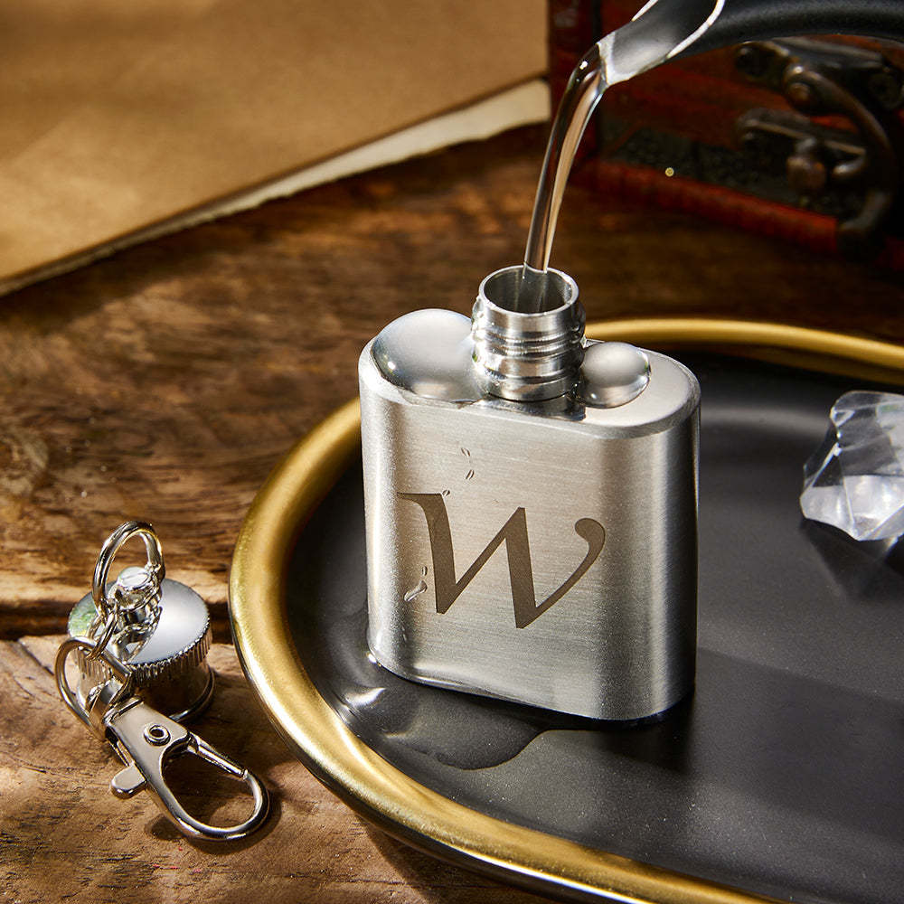 Personalized Mini Liquor Flask Keychain Custom Engraved Rectangle Hip Flask Gifts for Him - NameNecklace