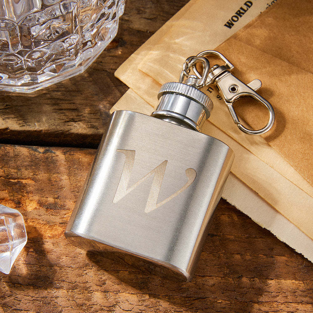 Personalized Mini Liquor Flask Keychain Custom Engraved Rectangle Hip Flask Gifts for Him - NameNecklace