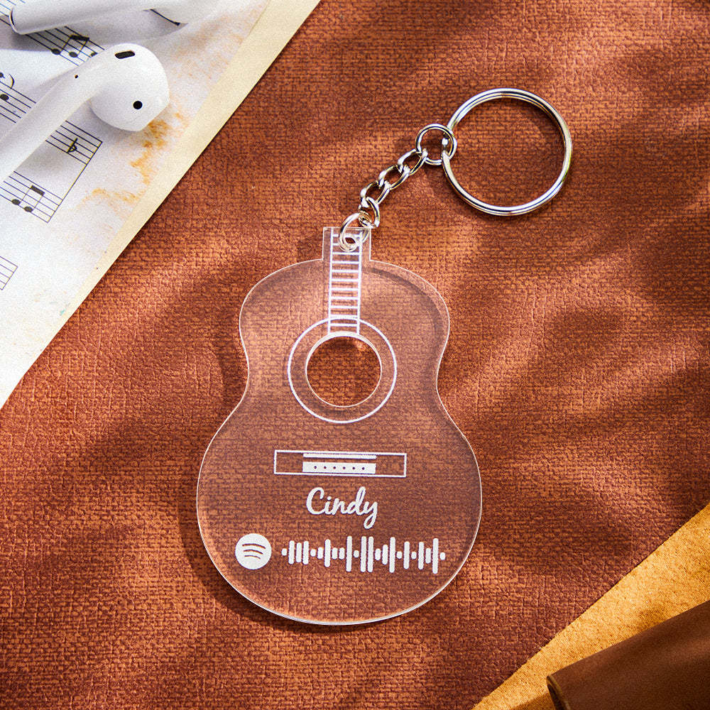 Personalized Guitar Shaped Spotify Music Keychain Engraved Scannable Code Key Ring for Music Lovers - NameNecklace