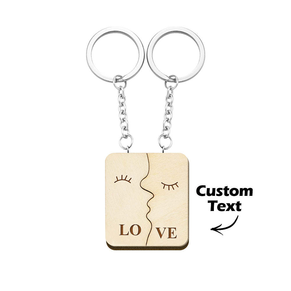 Custom Engraved Keychain Personalized Wooden Couple Keychain Gift for Lover - NameNecklace