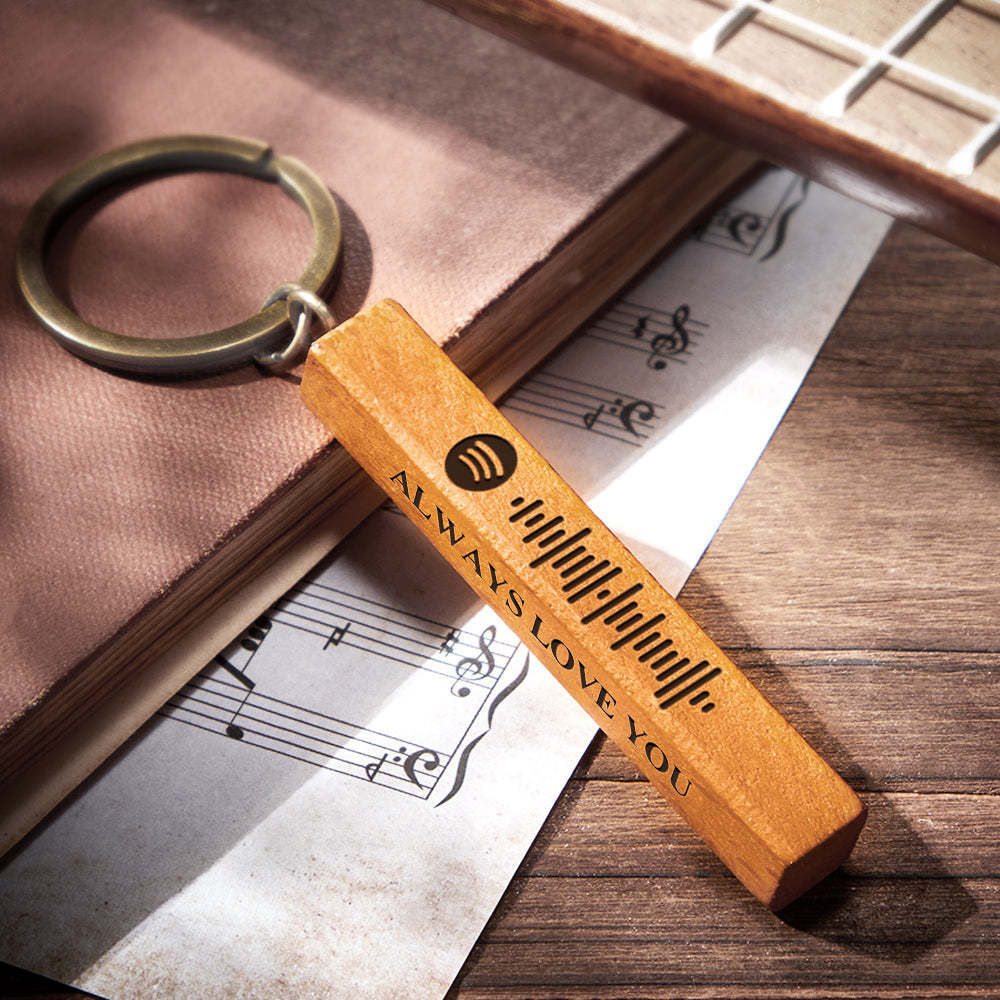 Custom Spotify Code Keychain Personalized Wooden Keychain with Your Text 3 Sides Engraving - NameNecklace