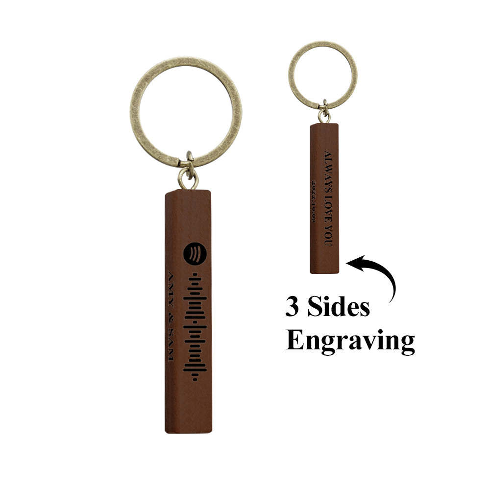 Custom Spotify Code Keychain Personalized Wooden Keychain with Your Text 3 Sides Engraving - NameNecklace