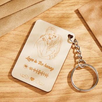 Personalized Photo Keychain Scannable Spotify Code Wooden Keychain Custom Engraved Music Plaque Valentine's Day Gifts - NameNecklace