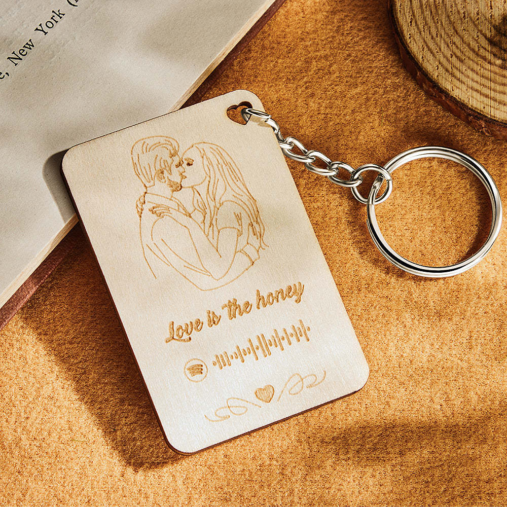 Personalized Photo Keychain Scannable Spotify Code Wooden Keychain Custom Engraved Music Plaque Valentine's Day Gifts - NameNecklace