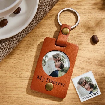Custom Photo Engraved Keychains Simple Leather Couple Gifts - NameNecklace