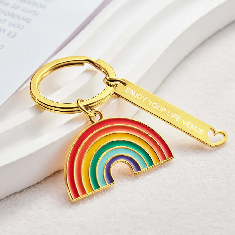 Personalized Rainbow Pendant Engraved Keychain Creative Gift for Him - NameNecklace