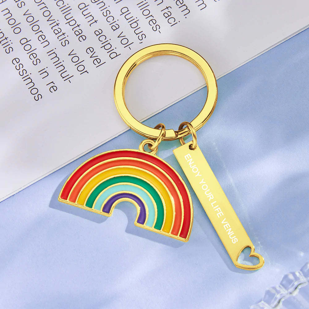 Personalized Rainbow Pendant Engraved Keychain Creative Gift for Him - NameNecklace