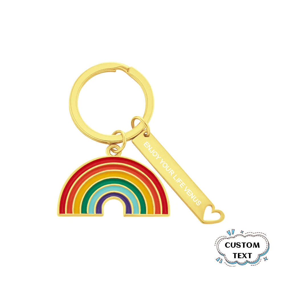 Personalized Rainbow Pendant Engraved Keychain Creative Gift for Him - NameNecklace