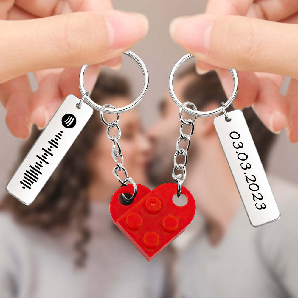 Personalized Spotify Code and Date Matching Couples Love Heart Bricks Keychain for Couples - NameNecklace