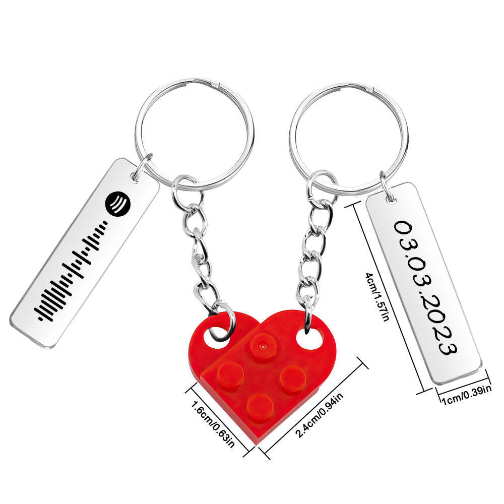 Personalized Spotify Code and Date Matching Couples Love Heart Bricks Keychain for Couples - NameNecklace